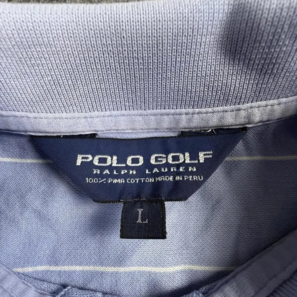 Polo Golf Ralph Lauren Light Blue Striped Pima Cotton Polo Shirt Mens‎ Large